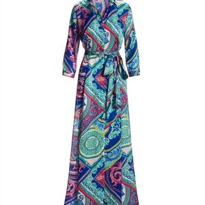 Boston Proper Luxe Tiles Print Charmeuse Maxi Shirt Dress
